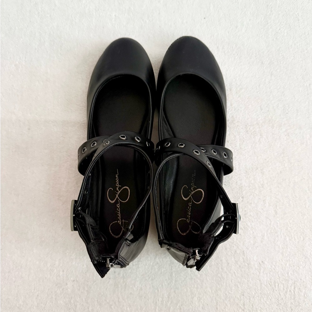 Jessica Simpson Black Ballet Flats Grommet Ankle Straps Size 10 - Picture 5 of 9